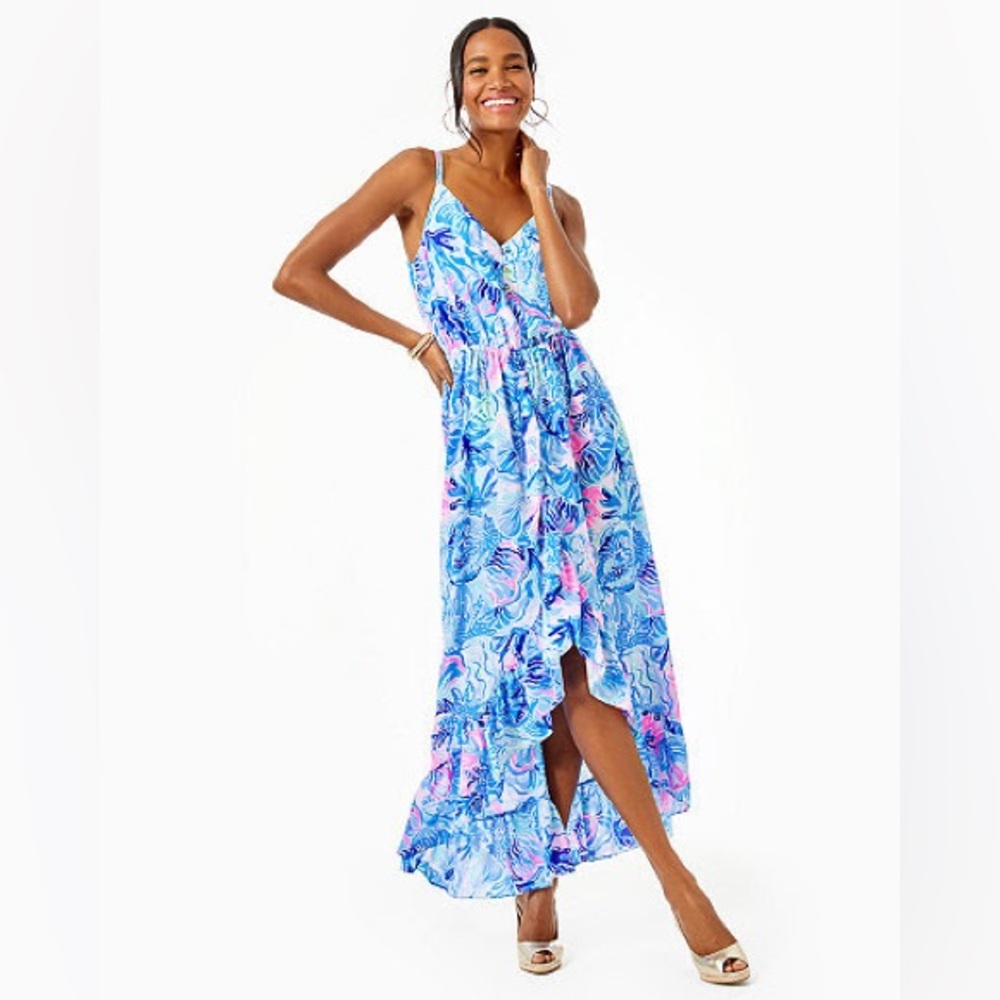 NWT Lilly Pulitzer High Low Midi Maxi Blue and Pink Dress